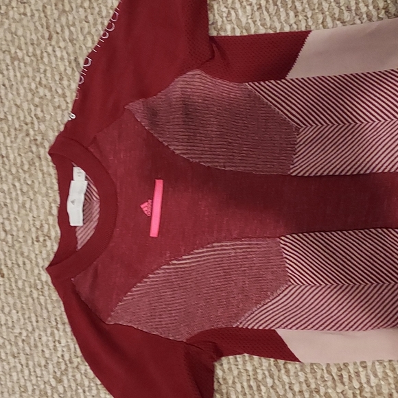 STELLA MCCARTNEY KNIT ADIDAS SHORT SLEEVE BURGUNDY SWEATER - Picture 2 of 8